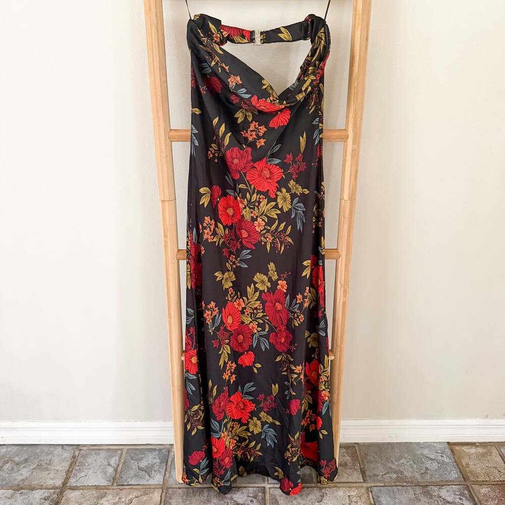 NWOT 12th Tribe Natalia Black Floral Strapless Maxi Dress Size M Floral Evening - Picture 2 of 12